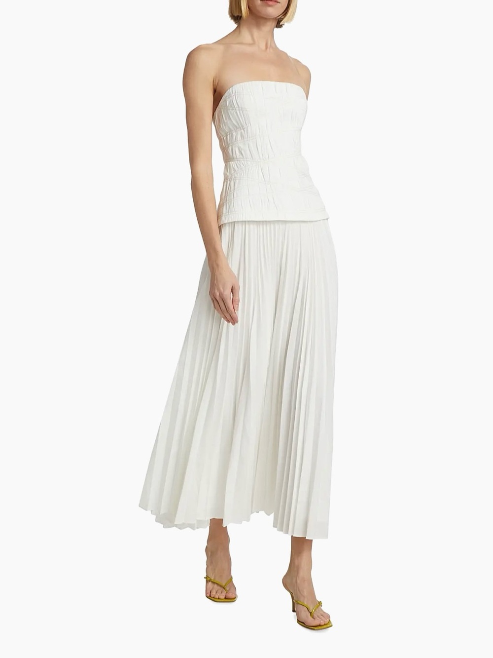 Acler Strapless White Pleated Bristol Strapless Midi Dress